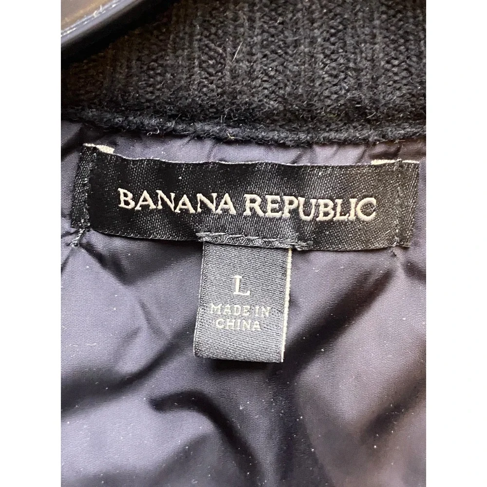 Banana Republic Sweater Jacket Mens Large‎ Black Quilted Merino Wool Full Zip